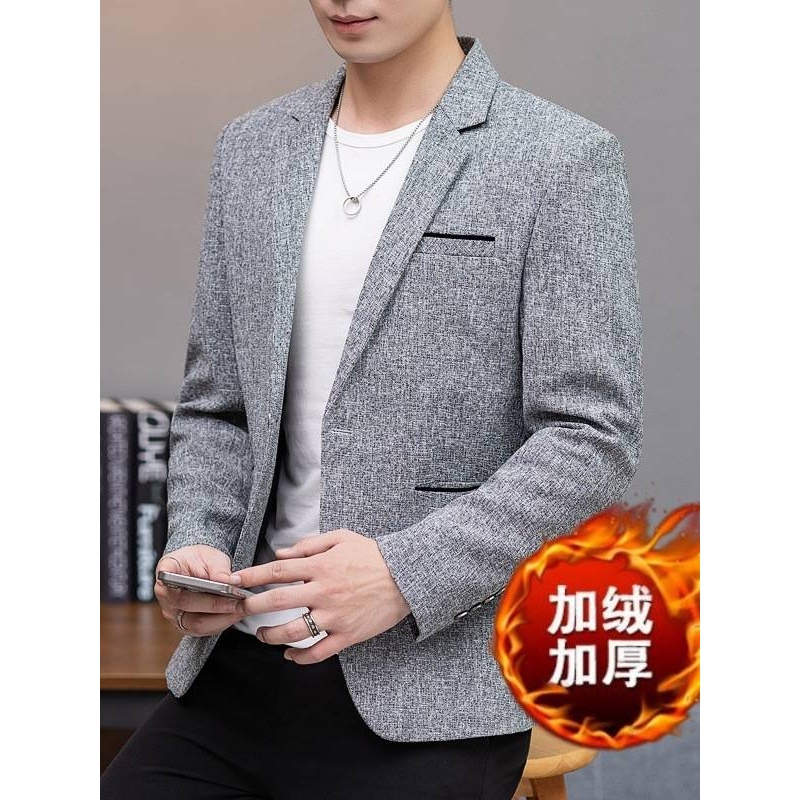 高档品牌男士加绒加厚西服2025秋冬新款男装青年时尚休闲韩版修身