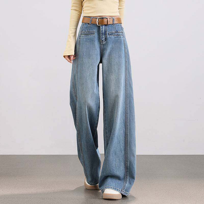 高档品牌复古蓝阔腿牛仔裤女2026春秋新款高腰宽松显瘦垂感直筒拖