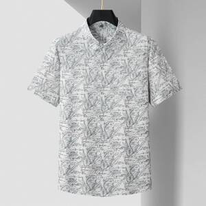 高档品牌大码男式衬衫2026夏季数码印花短袖青年休闲免烫潮流半袖