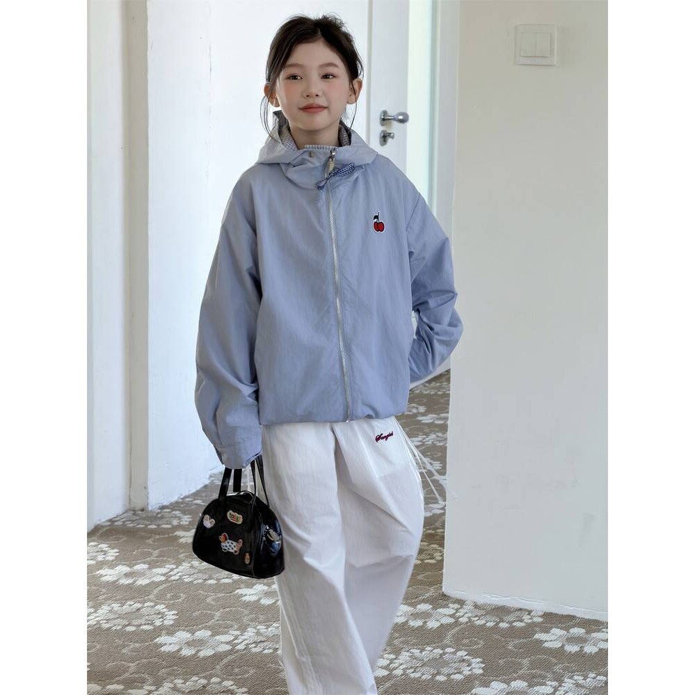 高档品牌2026春款女童两面穿外套连帽清新格纹百搭中大童儿童户外