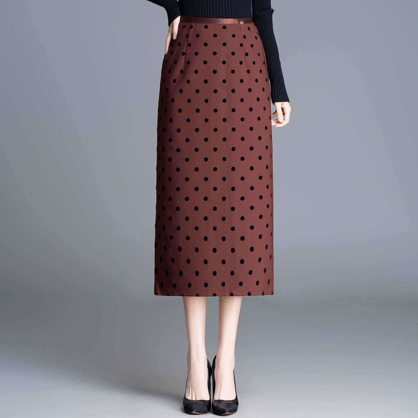 高档品牌气质包臀波点裙半身裙女春秋2026新款高腰显瘦后开叉直筒
