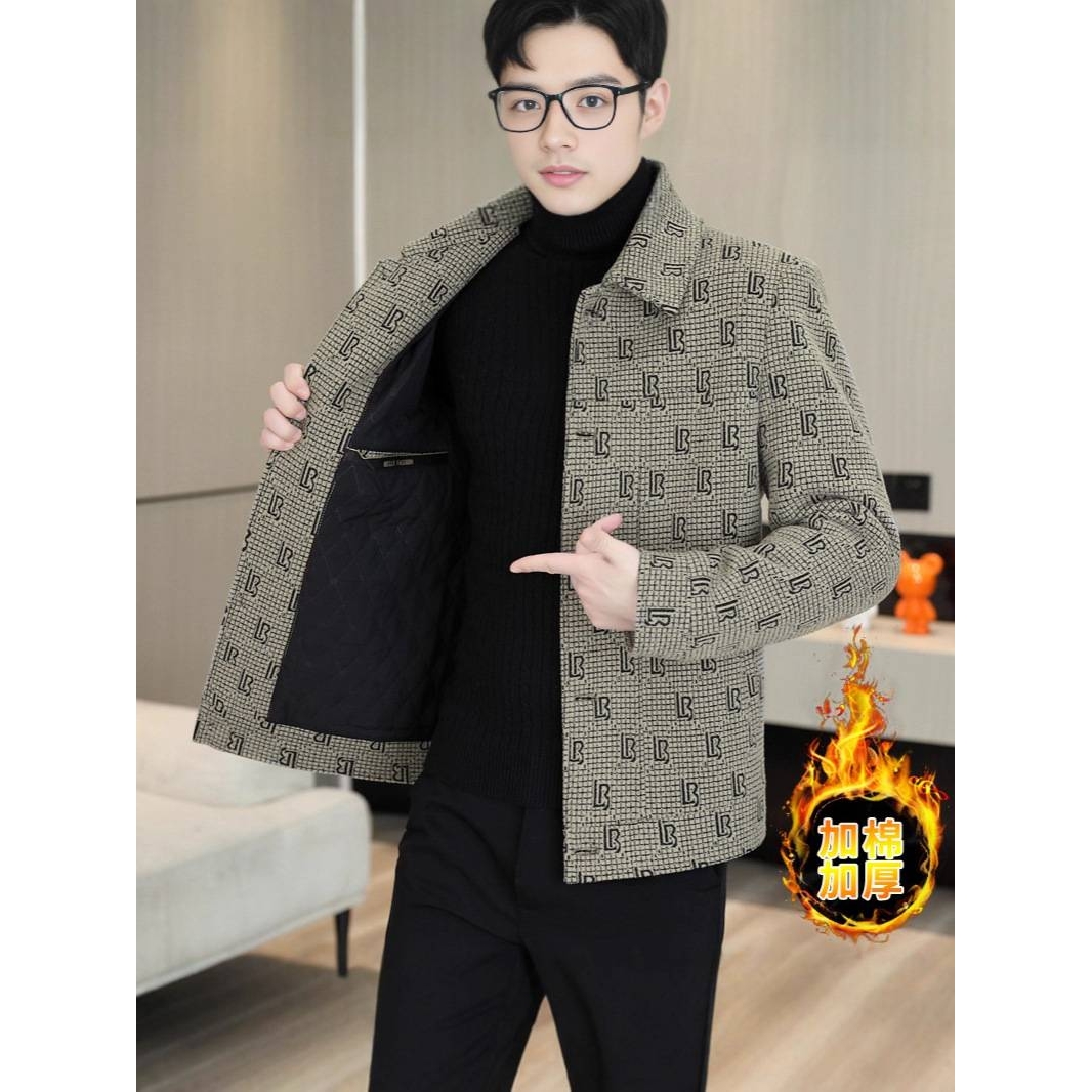 高档品牌男士加棉加厚翻领夹克2025秋冬新款男装青年时尚休闲潮流