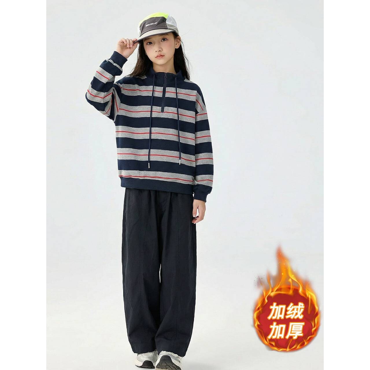 高档品牌女童加绒套装新款儿童洋气卫衣秋冬装大童女孩运动加厚两