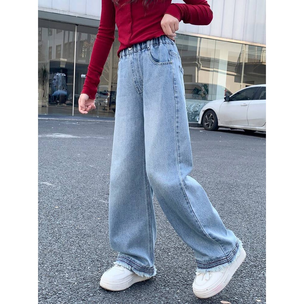 高档品牌女童春款牛仔裤2026新款春秋洋气大童时髦阔腿裤百搭休闲