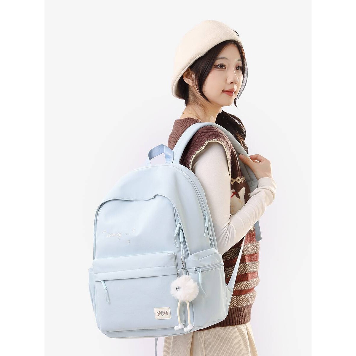 高档品牌日系原宿ins风字母双肩包开学季高颜值背包百搭小清新学