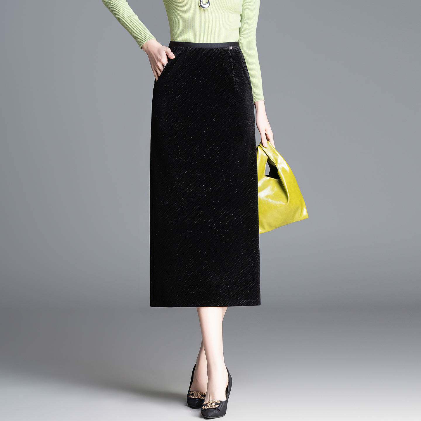 高档品牌时尚后开叉直筒半身裙2026春季新款中长款过膝a字包臀一