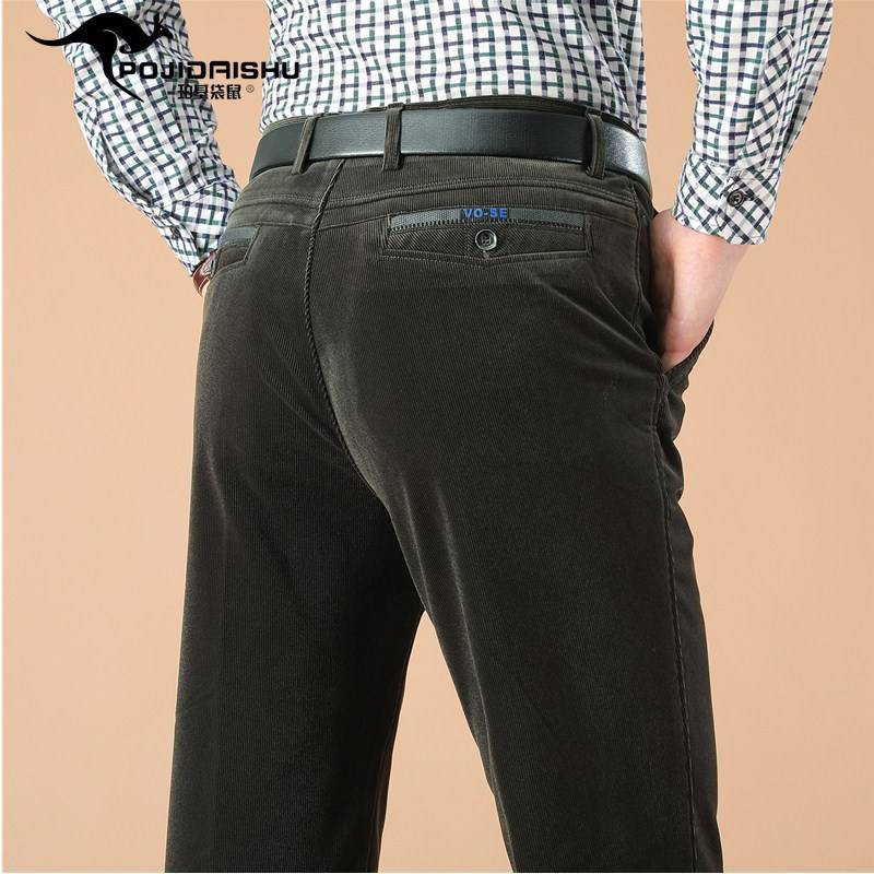 高档品牌秋冬季厚款灯芯绒条绒裤中年中老年弹力爸爸父亲休闲裤子