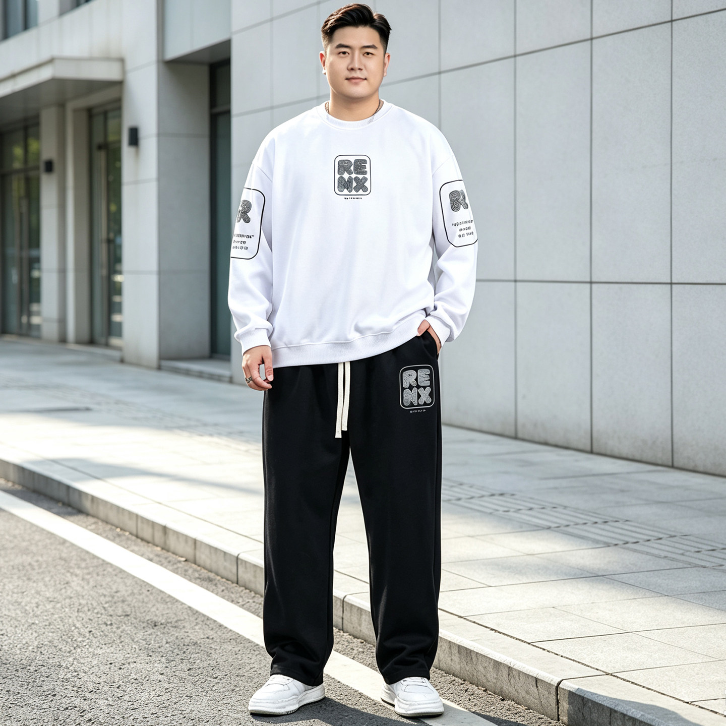 大码男士运动套装秋冬新款宽松胖子爸爸通勤休闲装卫衣卫裤两件套