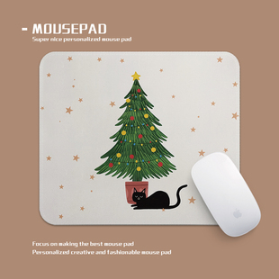 圣诞树下圣诞猫鼠标垫小号锁边办公桌垫学生宿舍便携垫子防滑加厚