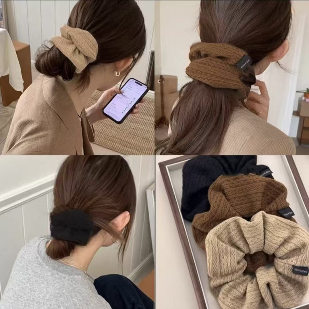 百搭复古奶咖色系发圈女针织花纹布艺大肠圈扎丸子头马尾头绳皮筋