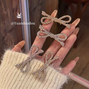 韩系爆闪水钻蝴蝶结发夹侧边夹鸭嘴夹冬日少女浏海发夹夹子发饰