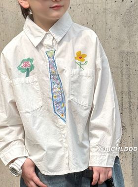 卤蛋童装【有氧夏日涂鸦】彩绘白色衬衫男女童LD1212