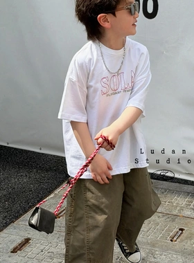 【夏】卤蛋童装·素版/夏季潮酷白色儿童字母刺绣短袖T恤男女童