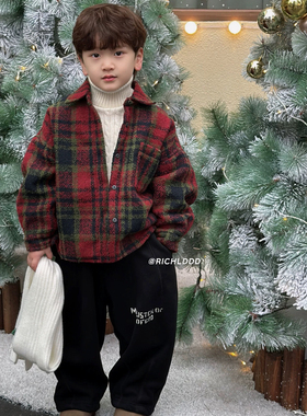 no退NO换：爱丁堡冬日2024冬韩时髦圣诞格子加绒衬衫外套1196