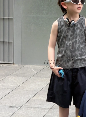 【夏】卤蛋童装.薄纱豹纹/夏季时髦韩潮酷无袖休闲宽松背心男女童