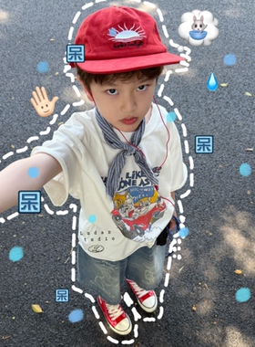 【夏】卤蛋童装.慵懒周末/夏季韩轻薄卡通印花美式复古短袖男女童