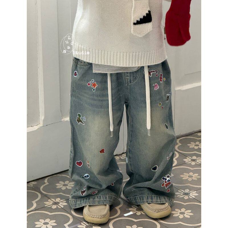 【9.3上新】卤蛋童装·甜酷贴纸/春秋数码印花抽绳男女童牛仔裤,童装/婴儿装/亲子装,儿童牛仔裤,淘宝优惠券,粉丝福利购,淘宝优惠卷