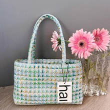 小香风名媛气质包包粗花呢手拎腋下韩版设计感小众hai手工编织包