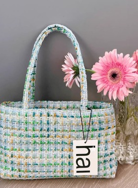 小香风名媛气质包包粗花呢手拎腋下韩版设计感小众hai手工编织包