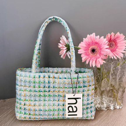 小香风名媛气质包包粗花呢手拎腋下韩版设计感小众hai手工编织包