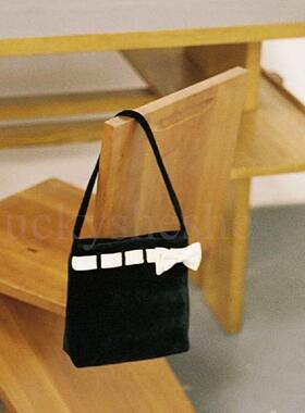 黑色丝绒包小众设计hai芭蕾风蝴蝶结复古百搭手拎腋下迷你小方包