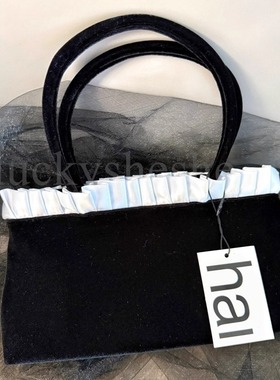 丝绒包包黑色法式芭蕾风手提腋下包25秋冬新款单肩hai花边法棍包