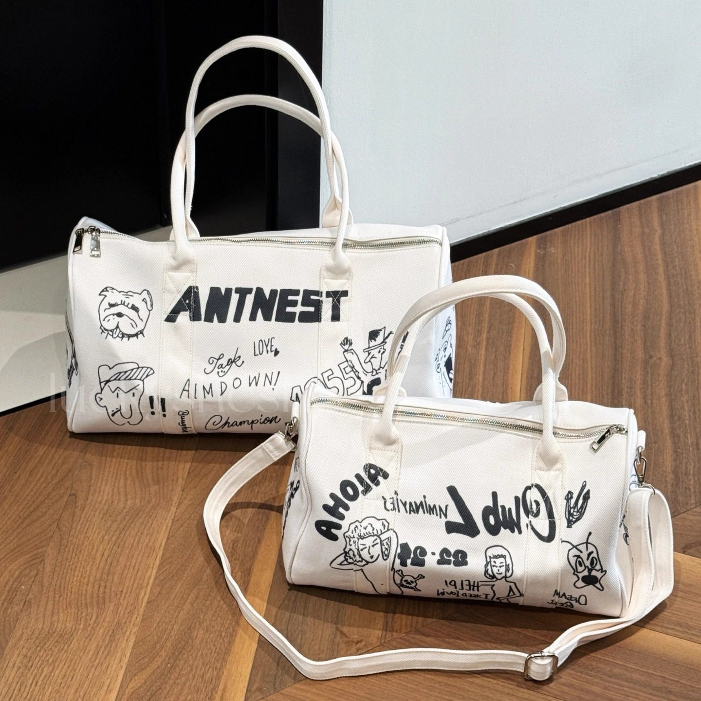 发财宅女同款涂鸦帆布旅行袋大容量通勤收纳袋行李包百搭健身包女