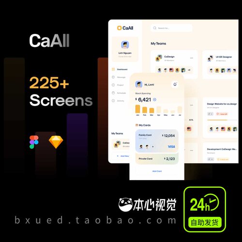 CaAll Dashboard/App UIKit手机网站B端界面ui设计fig/sketch格式