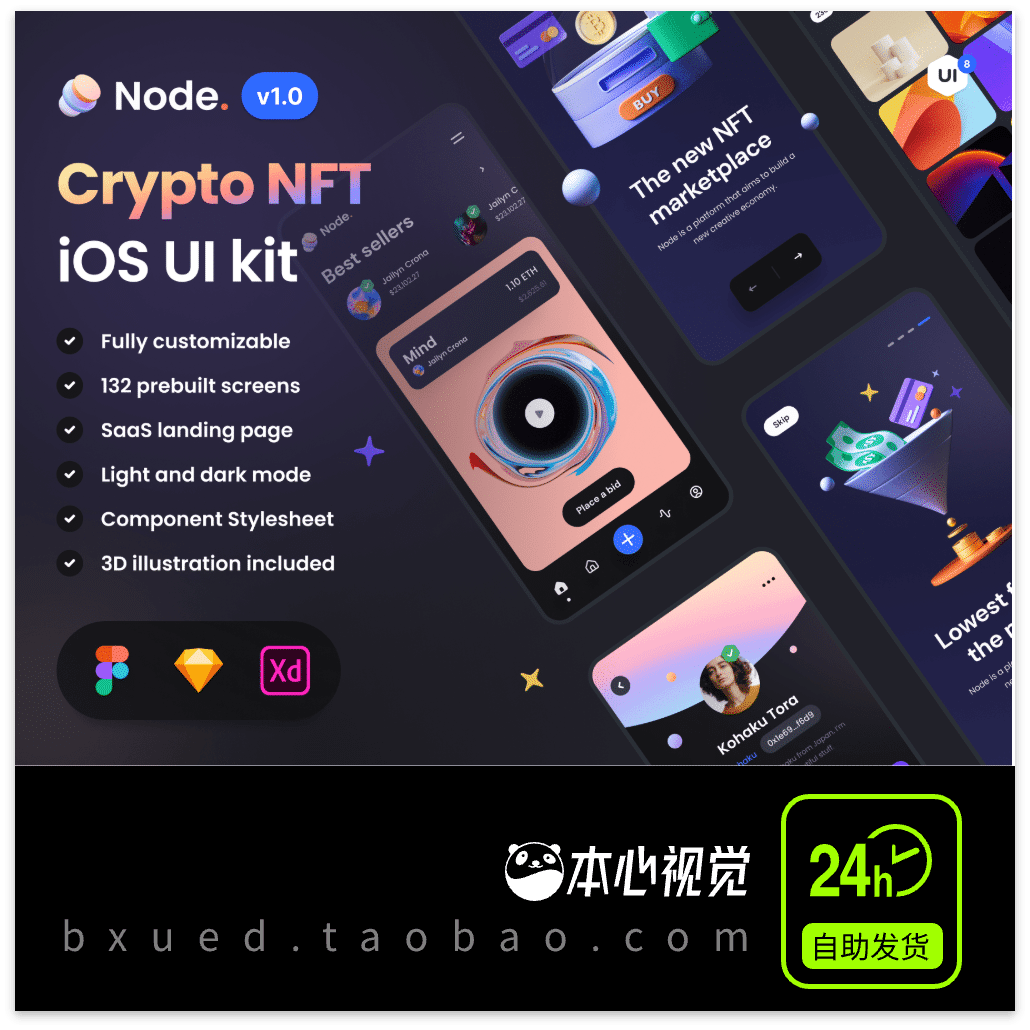 Node – Crypto UI Kit时尚潮流市场交易app界面网页作品集ui素材