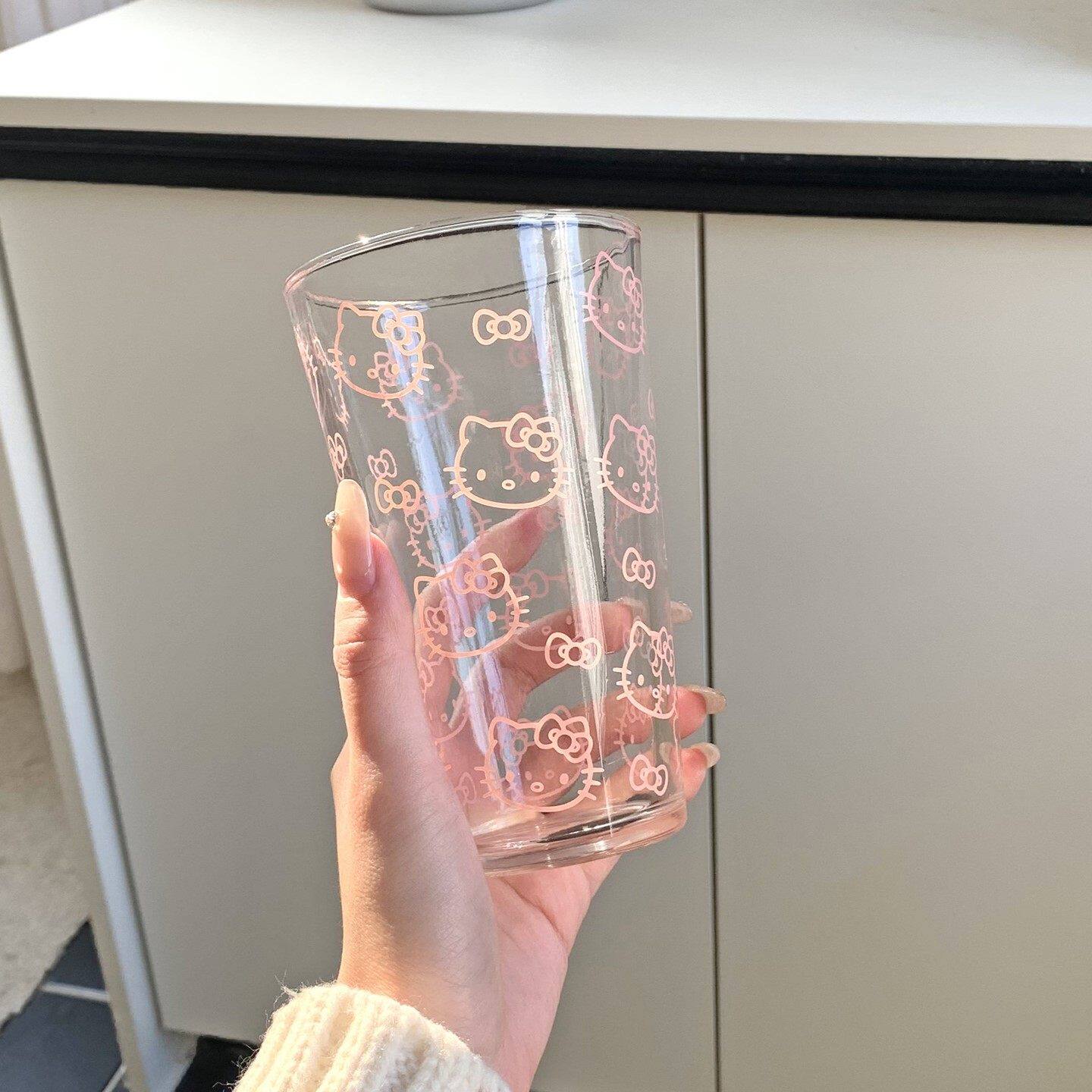 家用高颜值透明玻璃杯加厚可爱kitty牛奶杯子大容量小清新喝水杯