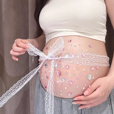 孕妇照拍照道具在家拍肚皮贴纸DIY立体彩色水晶钻石孕肚水钻贴画