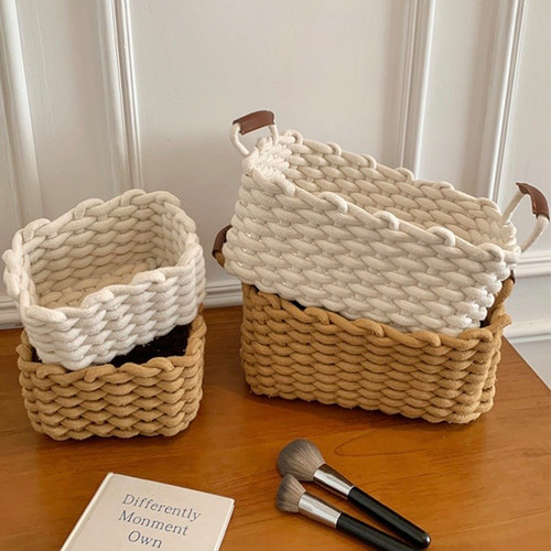 ins风棉绳编织收纳篮桌面零食杂物整理盒化妆品收纳筐家用大容量