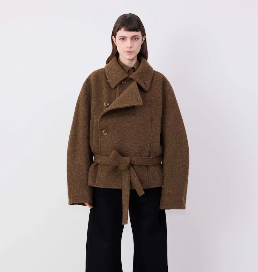 thumbnail for LEM*i~ Asymmetrical alpaca short bathrobe for women 25 autumn and winter wool gray green woolen coat black coat