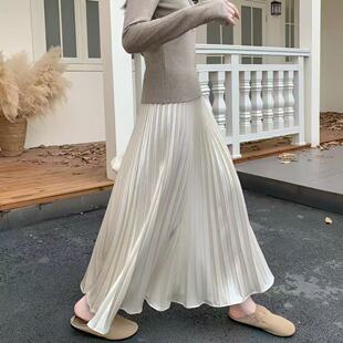 新款 2026春季 运费险 百褶缎面半身裙高腰中长款 2个长度