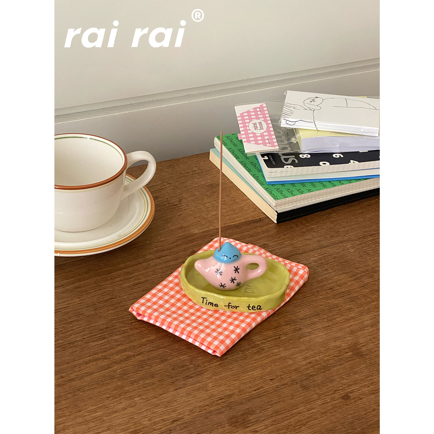 rairai 原创* time for tea 沉香檀香小巧迷你陶瓷茶壶线香插摆件
