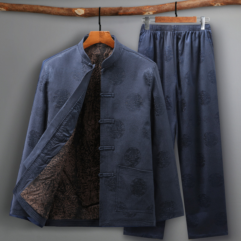 唐装男中老年套装爸爸冬装棉袄爷爷加绒加厚外套老人生日过寿棉服