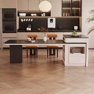 岩板岛台餐桌一体客厅家用2024新款实木轻奢高级感倒台泡茶桌一体