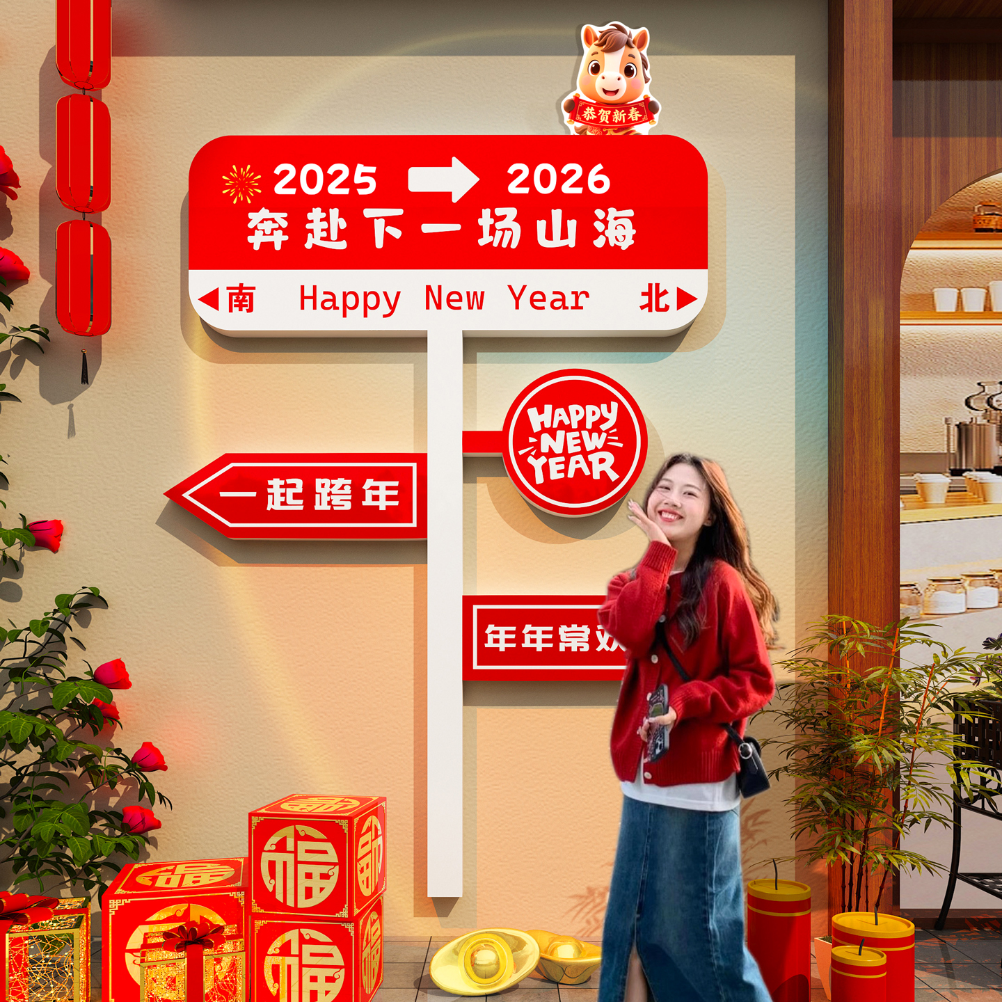 【2026跨年路牌】店铺打卡墙装饰
