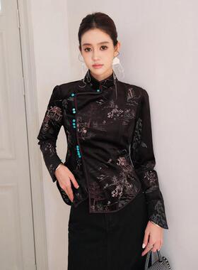 设计师品牌11niseey仙翁刺绣中式衬衫新国风24春秋上衣单穿女现货