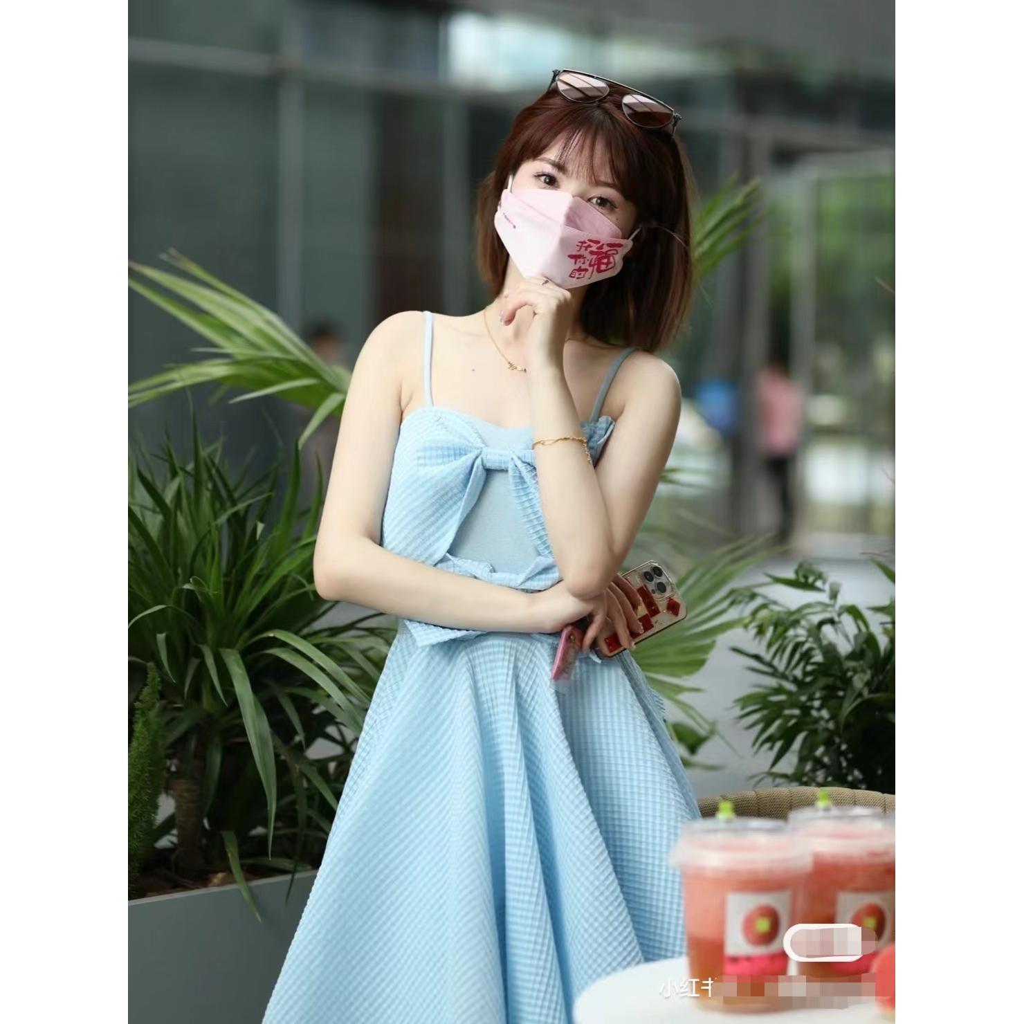 羊毛女裙时尚淑女蓝色少女中长裙