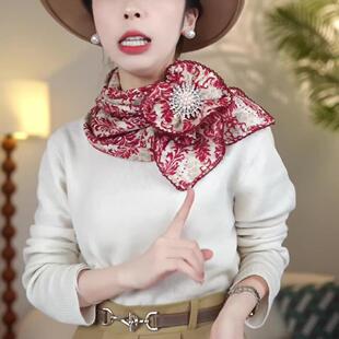 格雷小文艺！复古朱砂红领巾丝毛小方巾时尚围巾披肩女印花百搭潮