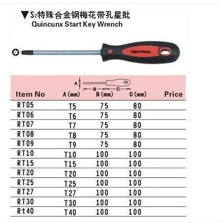进口带孔星型梅花螺丝批刀梅花扳手T5 T6 T7 T8 T9 T10 T15 T20