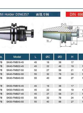 DIN69871SK40 AD+B法兰出水面铣刀柄SK40-FMB32-55 G6.3 12000RPM