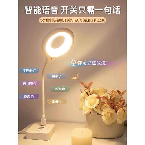 人工智能语音台灯控制灯USB声控灯感应灯led插口小夜灯一体床头灯