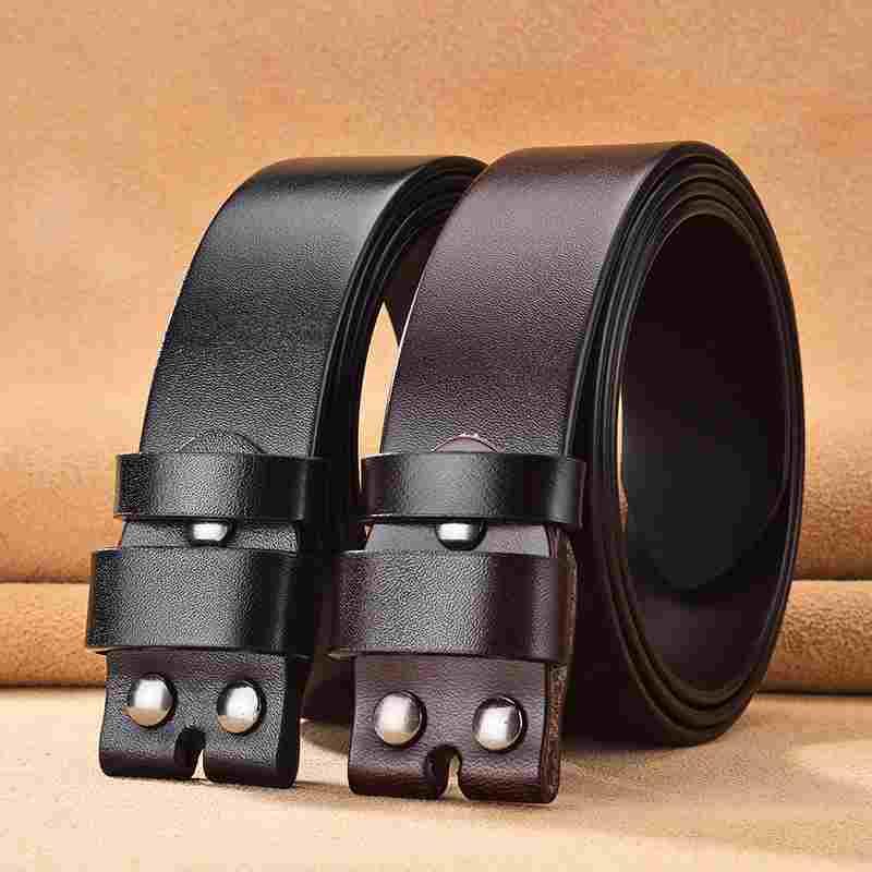 皮带男款真皮不带头3.8男式针扣皮带身3.3CM打孔牛皮腰带连接皮
