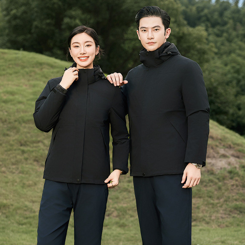 秋冬款职业工装羽绒服女款秋冬季2024新款三合一可拆卸内胆外套男