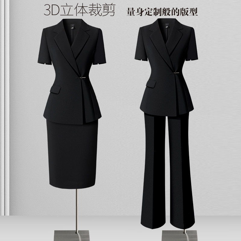 黑色西装套装女夏薄款短袖2026新款气质职业正装通勤珠宝店工作服
