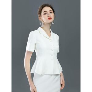 诗璐雅小香风名媛职业套装女洋气夏季高端ol气质薄款白色西装套裙
