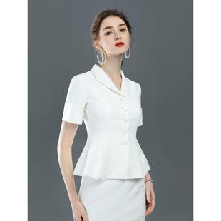 詩璐雅小香風名媛職業套裝 高端ol氣質薄款 白色西裝 套裙 女洋氣夏季