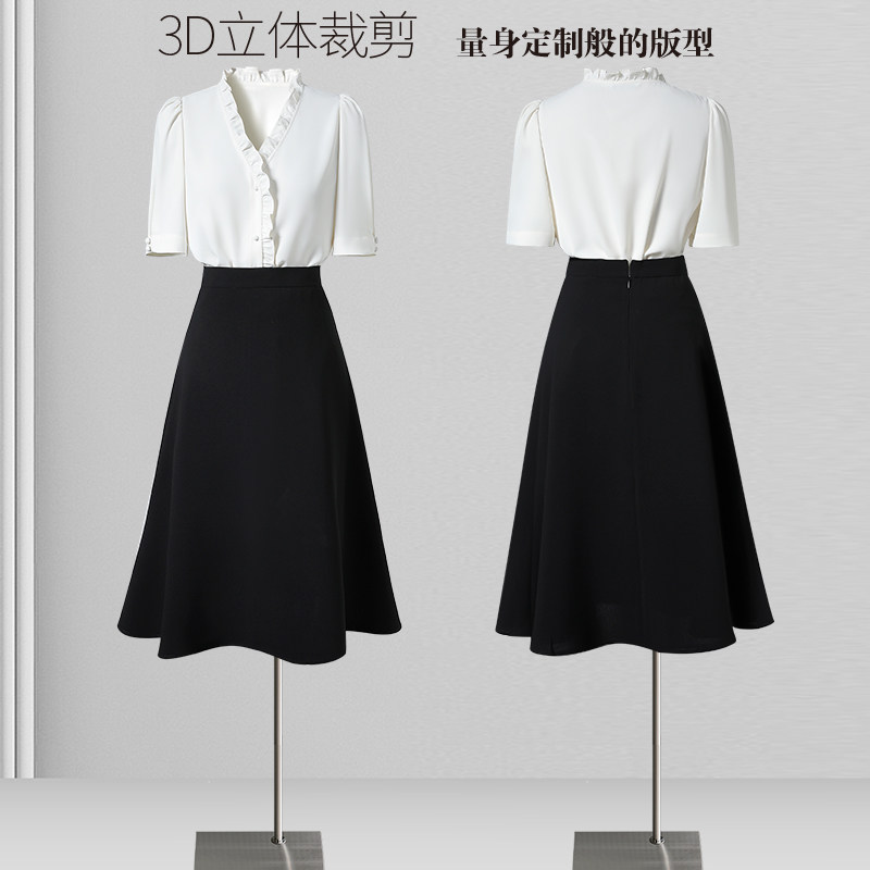 职业衬衫女高级设计感气质时尚短袖衬衣套装幼儿园园服老师工作服